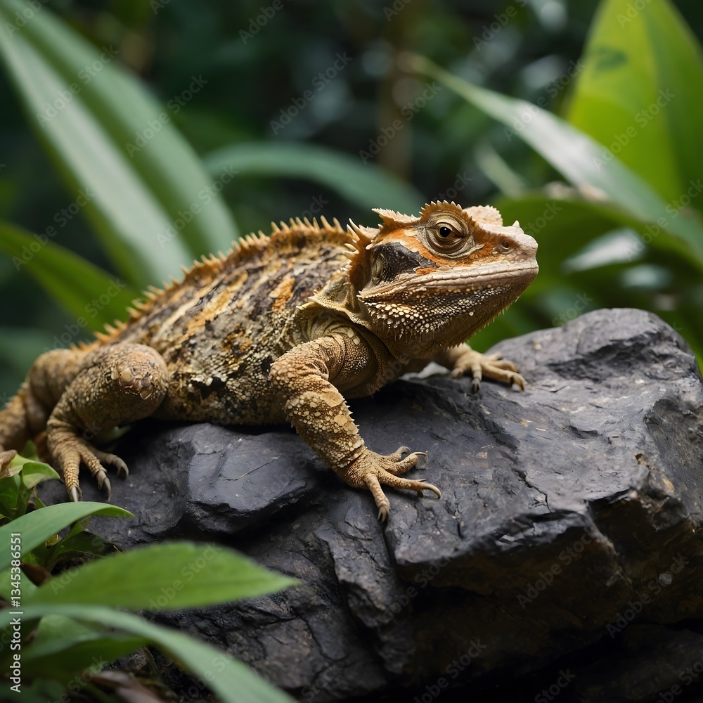 Obraz premium Tropical Veil: The Sri Lankan Horned Lizard’s Camouflage Secrets