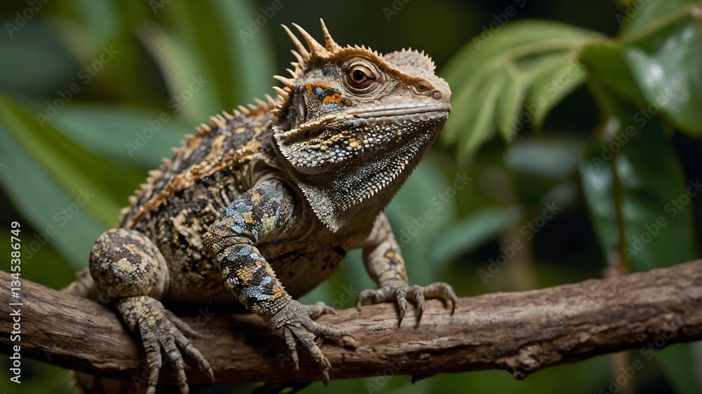 Obraz premium Regal Heights: The Sri Lankan Horned Lizard Amidst Exotic Greenery