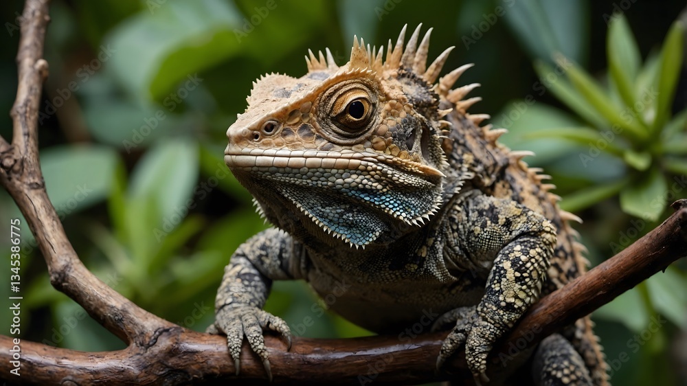 Majestic Perch: The Sri Lankan Horned Lizard in a Lush Habitat Majestic Perch: The Sri Lankan Horned Lizard in a Lush Habitat