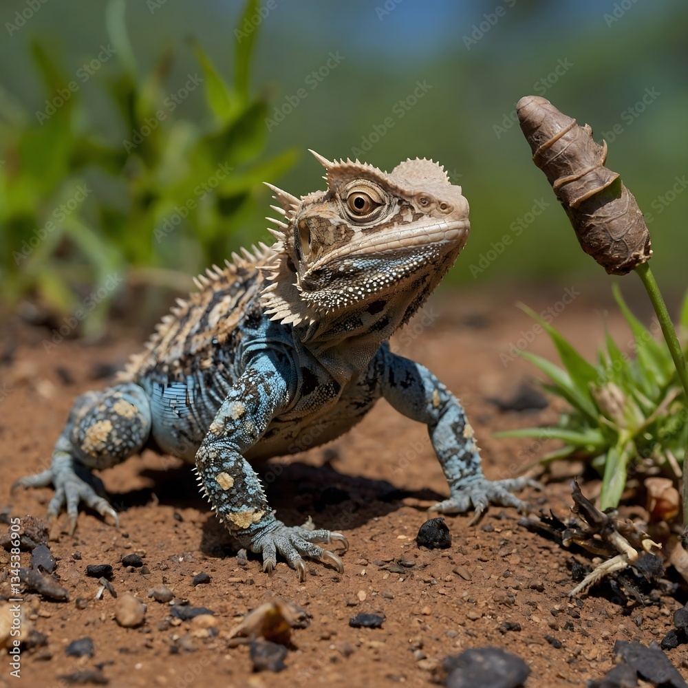 Obraz premium Nature's Chase: A Sri Lankan Horned Lizard Hunting Its Prey