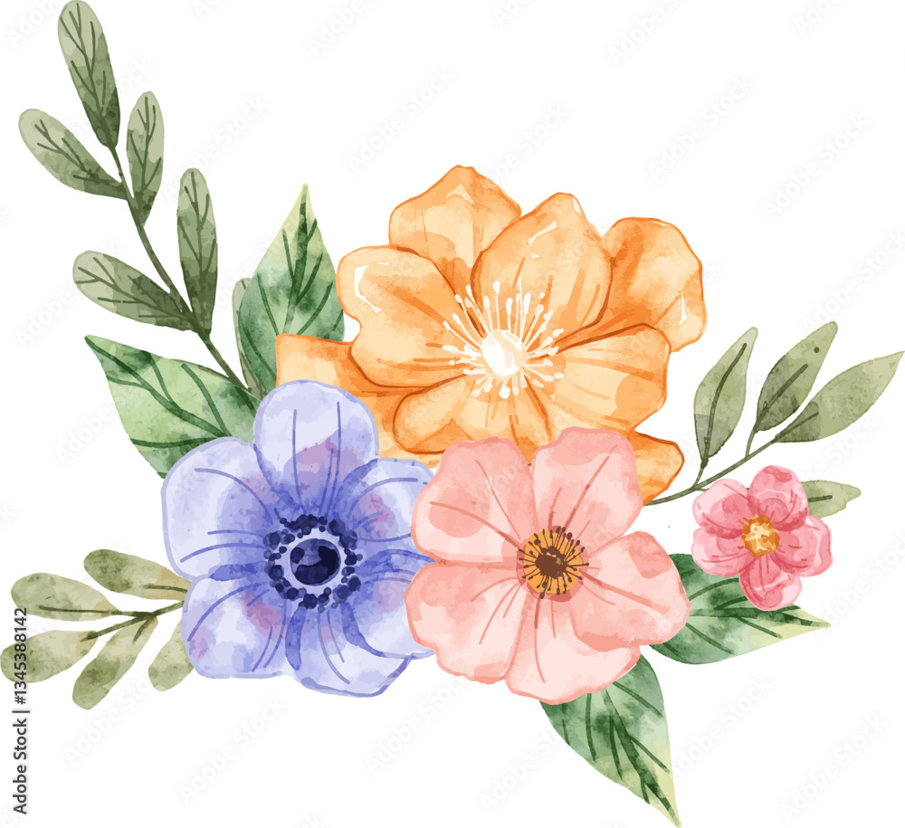 Fototapeta premium Watercolor Botanical Illustration, suited for wedding invitations, save the date or greeting cards design.