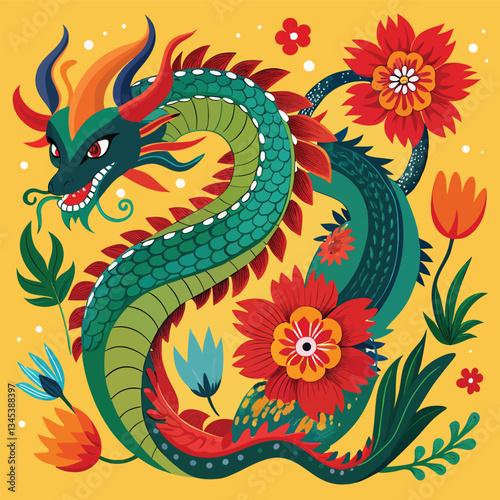 Majestic Floral Dragon Adorned with Vibrant Blooms