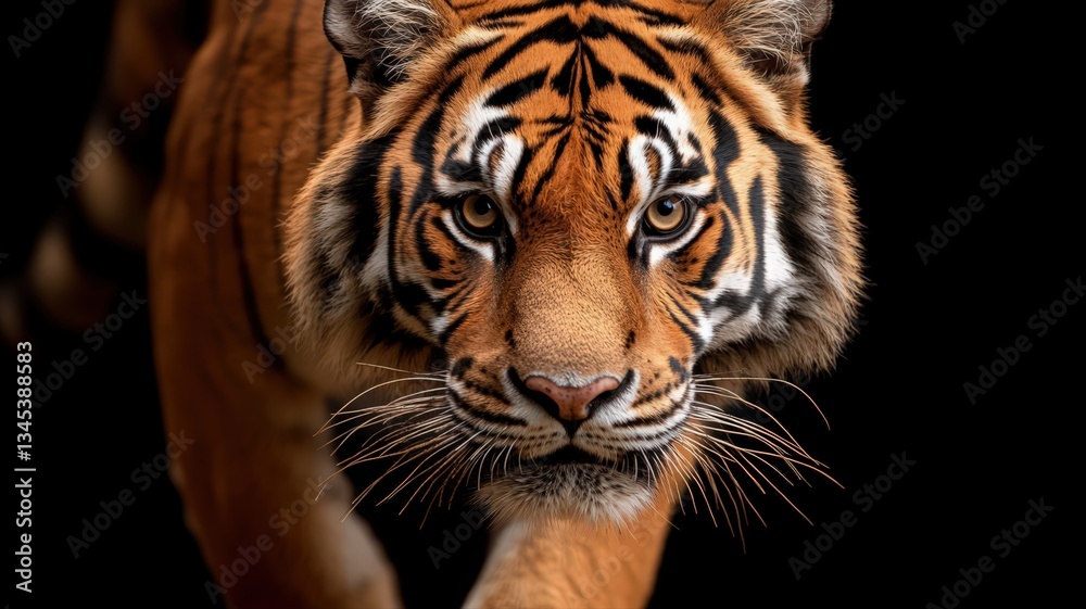 Fototapeta premium Close-up Portrait of a Tiger on Black Background