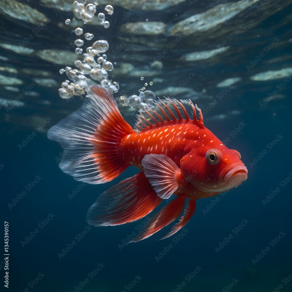Fototapeta premium Underwater Ballet: A Red Handfish Swimming Through Vibrant Waters