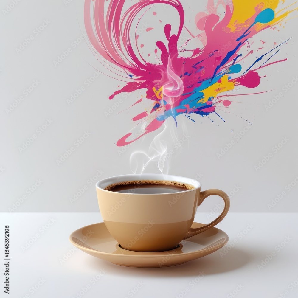 Fototapeta premium Coffee Cup with Abstract Paint Splash - Creative Background - Stock Photo