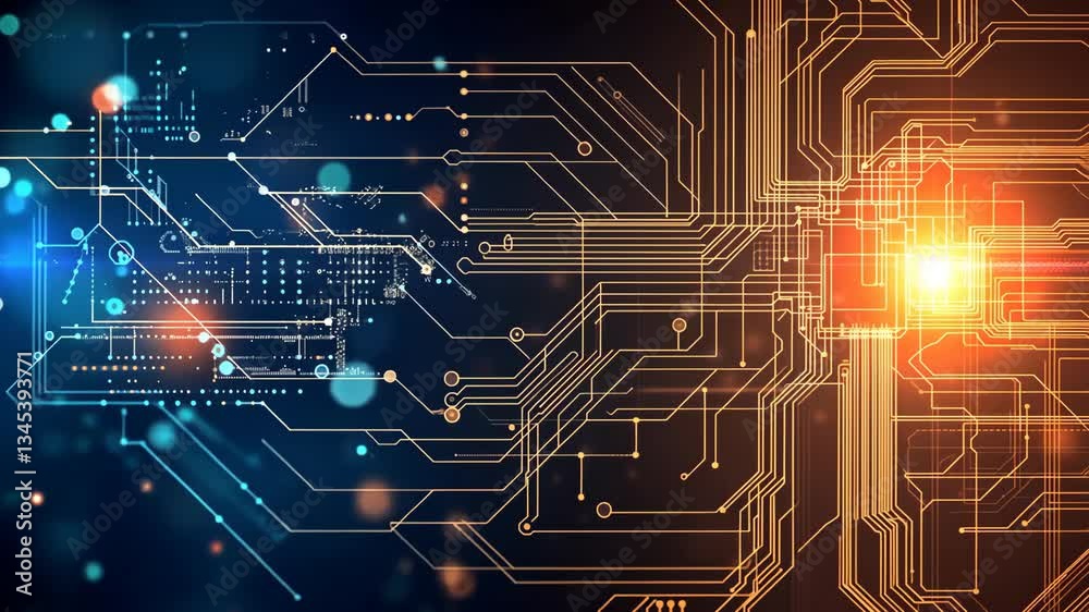 Close-up of a glowing circuit board surrounded by vibrant digital elements, symbolic depiction of advanced technology, isolated with a clean background for clarity.