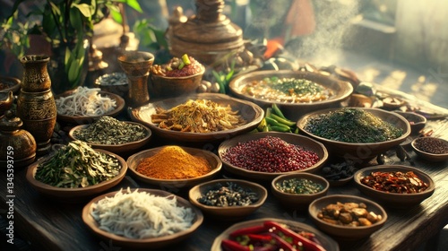 An array of aromatic spices and herbs, a culinary journey through flavors