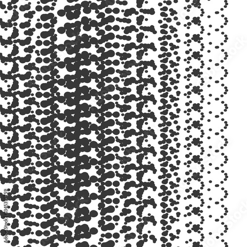 Black circles of different sizes are connected chaotically into groups on a white background.