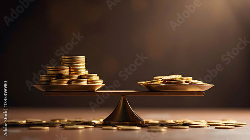 A balance scale with stacks of coins on both sides, symbolizing wealth and financial comparison.