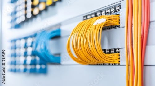 Colorful Network Cables Connected to Equipment in Data Center Setup