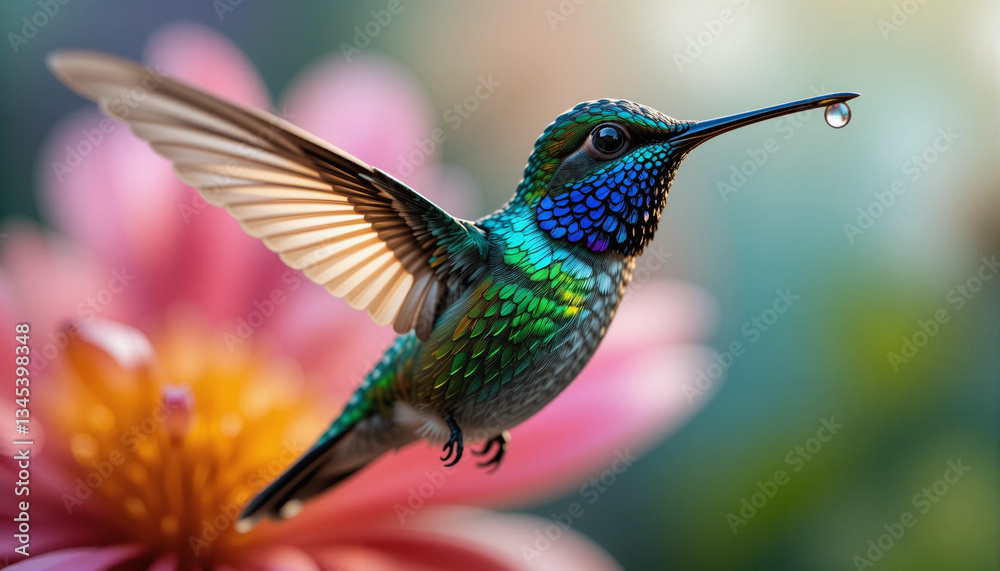 Fototapeta premium Hummingbird in Flight: Vibrant Wildlife Art