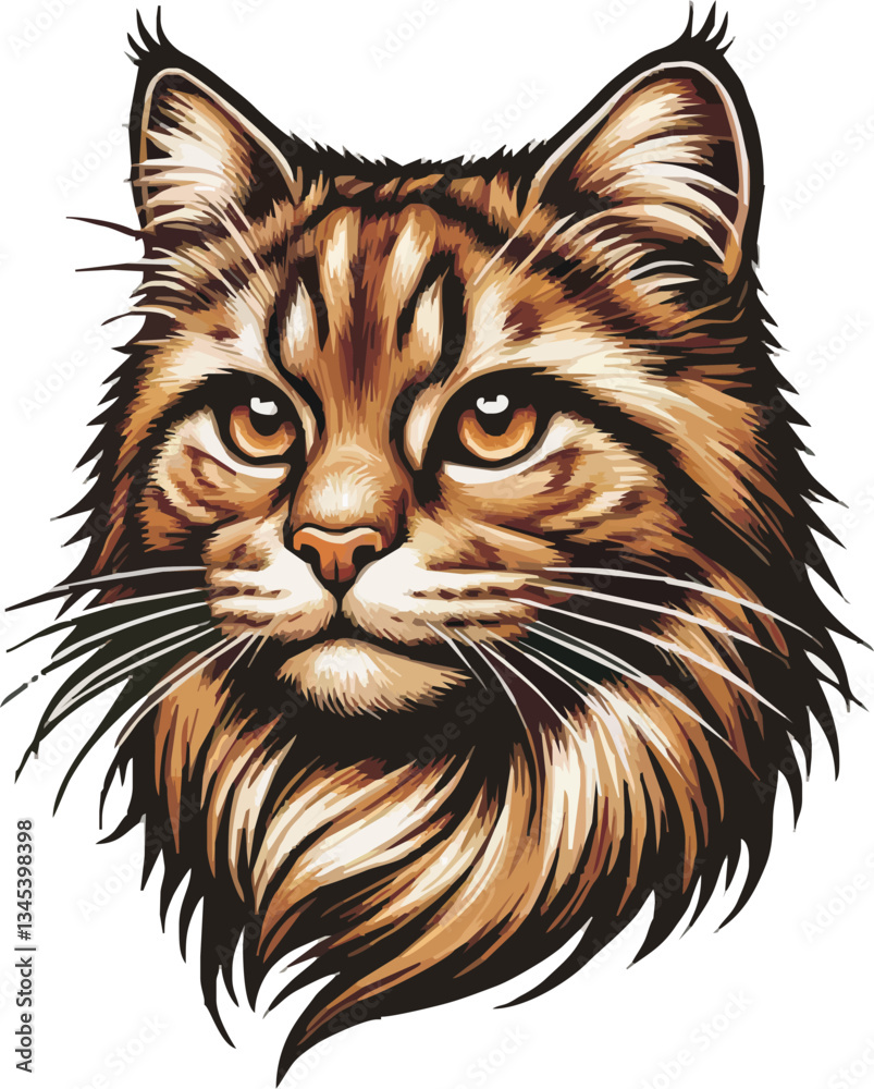 Hand drawn cartoon Cat, vector vintage illustration  on transparant background