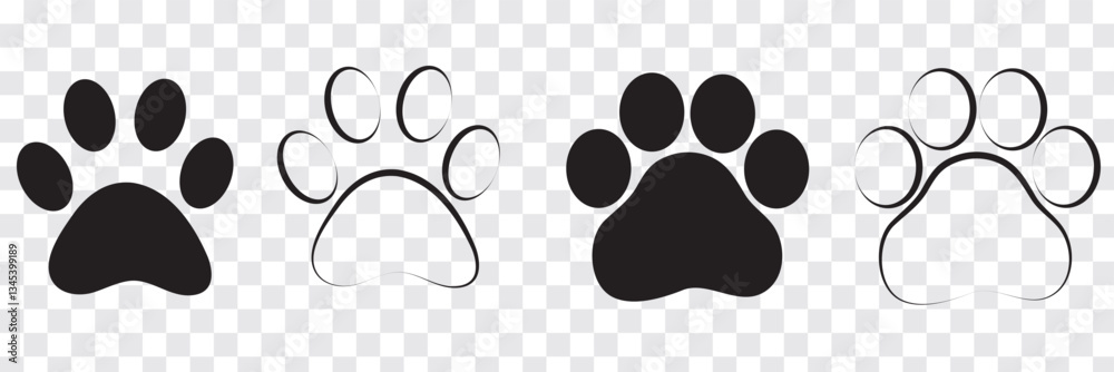 Fototapeta premium Cat or dog paw icon. Paw icon. Dog, cat paw icon. Zoo, vet logo element. Paw print vector symbol. Vector illustration. Tiger, Wolf, Cat, Dog ana pet footprint symbol.