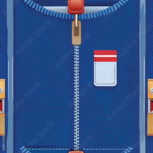 Classic Blue Denim Fabric with Zipper and Label Design Element