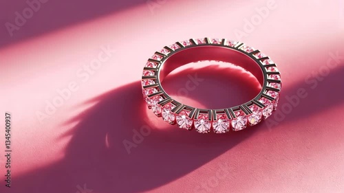 Wallpaper Mural Diamond-encrusted ring standing upright on a pastel pink background, with soft shadows creating depth. Torontodigital.ca