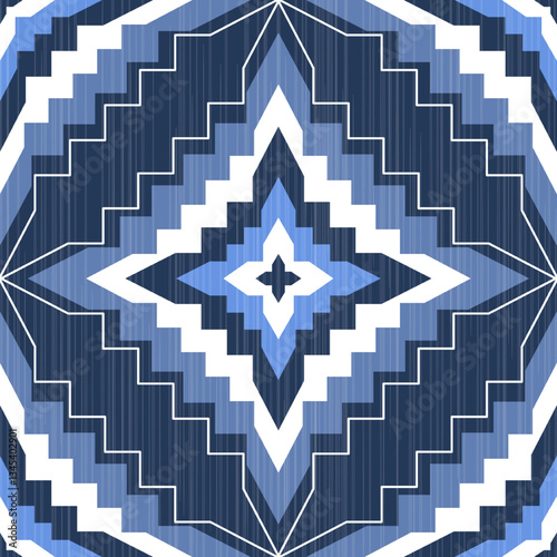 Geometric Blue and White Chevron Pattern