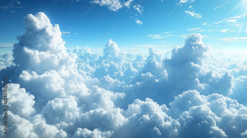 Dramatic Cloudscape With White Cumulus Clouds Against Blue Sky With Sunlight Dramatic Cloudscape With White Cumulus Clouds Against Blue Sky With Sunlight