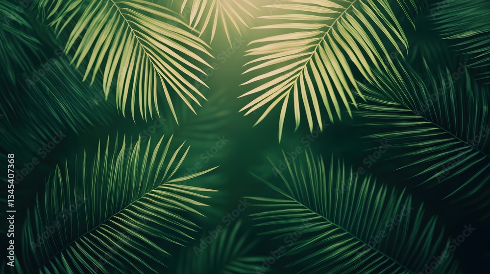 Obraz premium Lush Green Tropical Leaves with Sunlight Background for Nature Themes