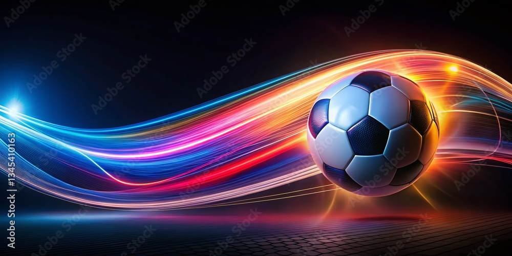 Fototapeta premium Dynamic Soccer Ball Light Trails, Long Exposure Night Photography, Free Sports Logo Design Concept