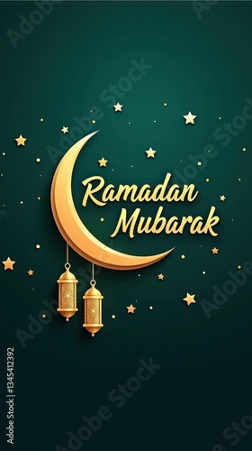 Ramadan mubarak typography greetings card green and yellow themed colors