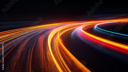 Dynamic light trails on a curving road