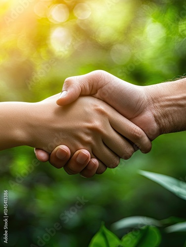 Green Deal: Handshake in Nature.