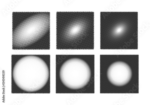 Halftone square circle set, halftone dot pattern vector background. eps template