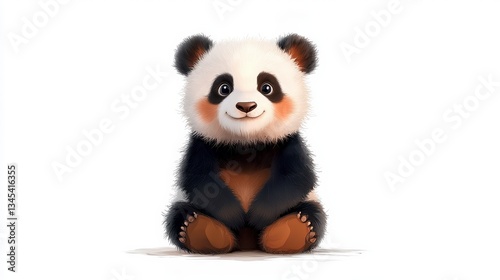 Adorable Panda Illustration: A charming and cuddly panda sits with a warm, inviting gaze, showcasing its iconic black and white fur and inviting viewers with its friendly demeanor.
