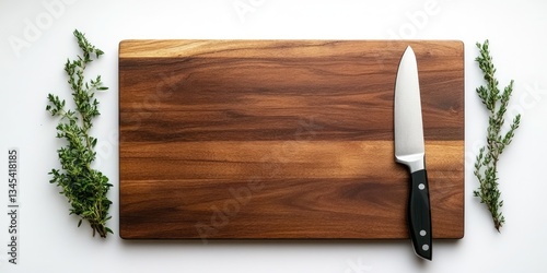 A wooden cutting board with a knife on it