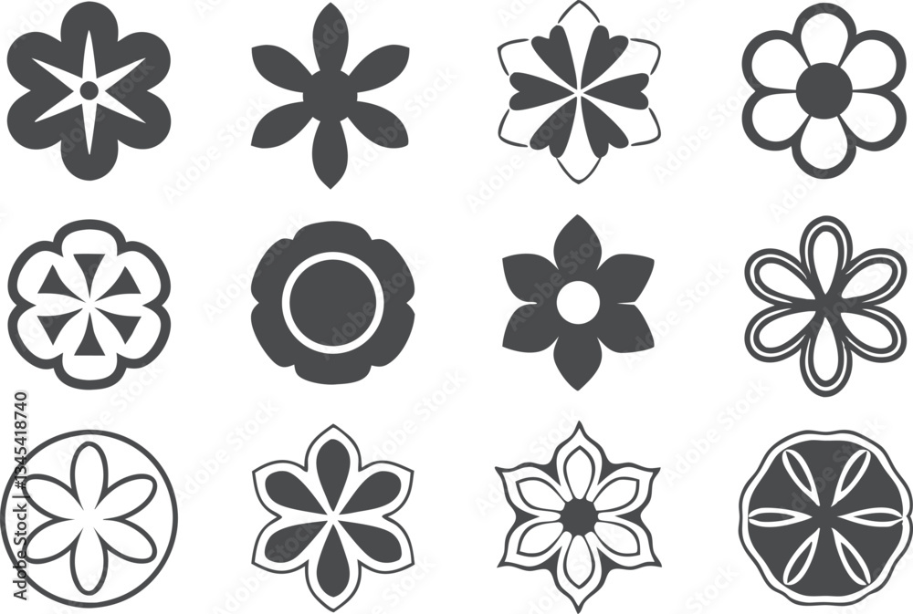 Flowers icon set. Flowers in modern simple flat style. Flower icon collection. Flower elements collection. Cute round flower Flowers icon set. Flowers in modern simple flat style. Flower icon collection. Flower elements collection. Cute round flower