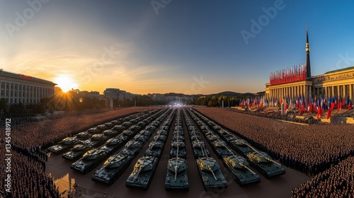 Military parade with tanks and crowds photo