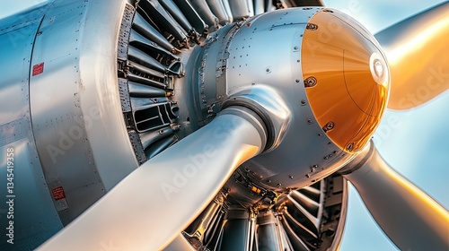 Close-Up View of an Airplane Propeller and Engine Components