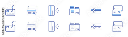 Credit card icon set in two styles, Duotone and Thin Line style. Editable stroke. credit card, contactless, phishing