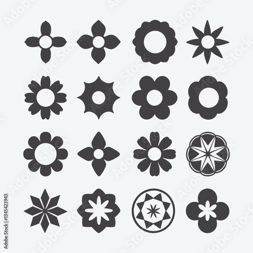 Flowers icon set. Flowers in modern simple flat style. Flower icon collection. Flower elements collection. Cute round flower