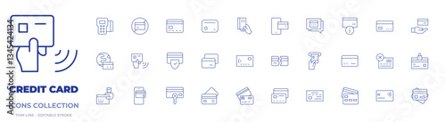 Credit card icons collection. Thin Line icons, editable stroke. credit card, card payment, business and finance, information, no credit card, contactless