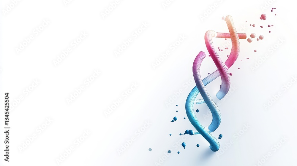 Colorful DNA Helix with Abstract Design Elements on White Background Colorful DNA Helix with Abstract Design Elements on White Background