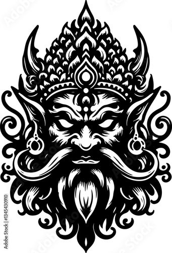 vector sketch illustration silhouette design of mythological creature traditional ethnic puppet figure vintage full of classic carvings  