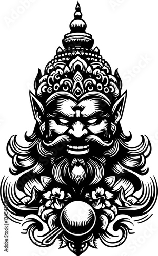 vector sketch illustration silhouette design of mythological creature traditional ethnic puppet figure vintage full of classic carvings  