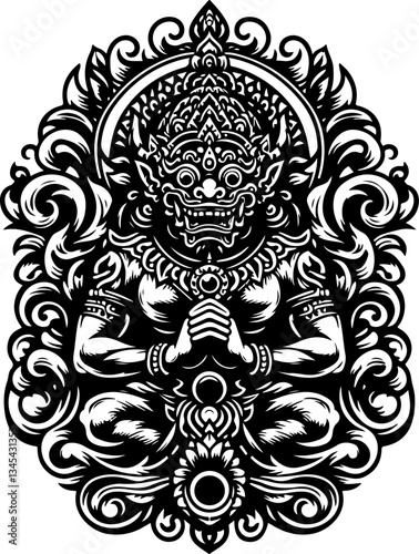 vector sketch illustration silhouette design of mythological creature traditional ethnic puppet figure vintage full of classic carvings  