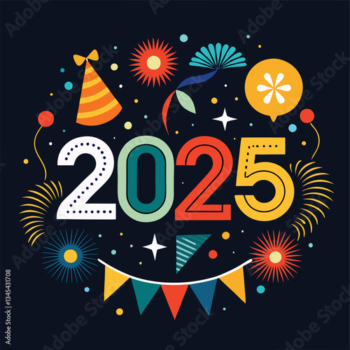 Vibrant and Festive Happy New Year 2025 Banners on a Black Background