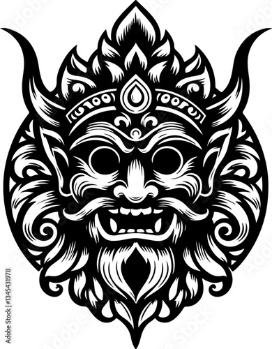 vector sketch illustration silhouette design of mythological creature traditional ethnic puppet figure vintage full of classic carvings  
