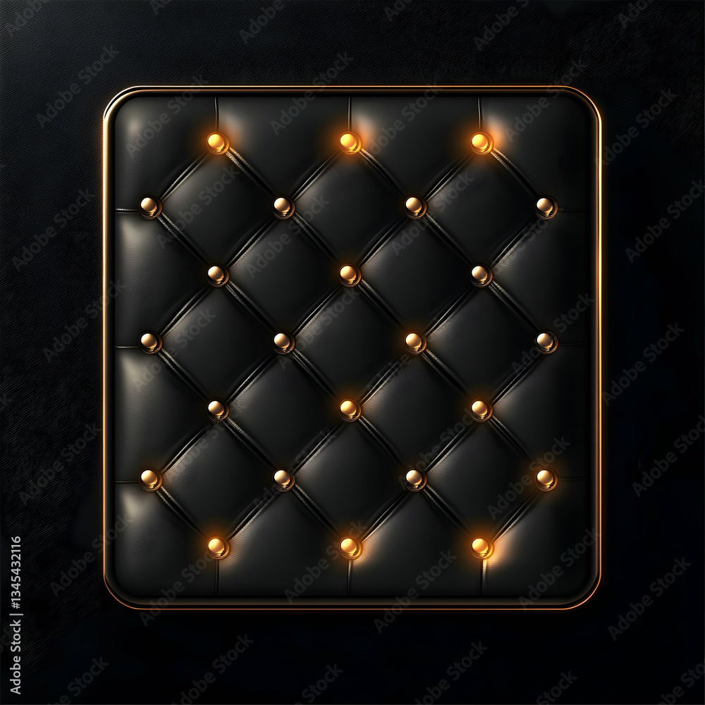 Naklejka premium Elegant Black Quilted Leather Texture With Subtle Golden Accents On Dark Backgrounds Design Style Refined With Smooth Material and Lighting Effects For Home Decor And Furniture