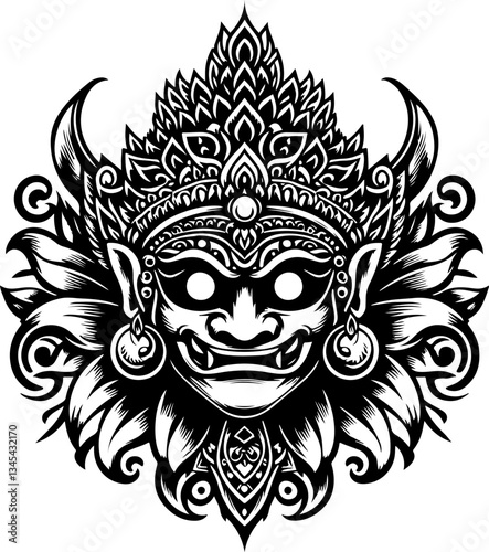 vector sketch illustration silhouette design of mythological creature traditional ethnic puppet figure vintage full of classic carvings 