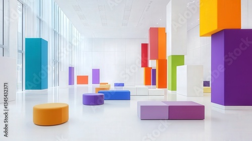 Colorful Library with Reading Areas and White Background