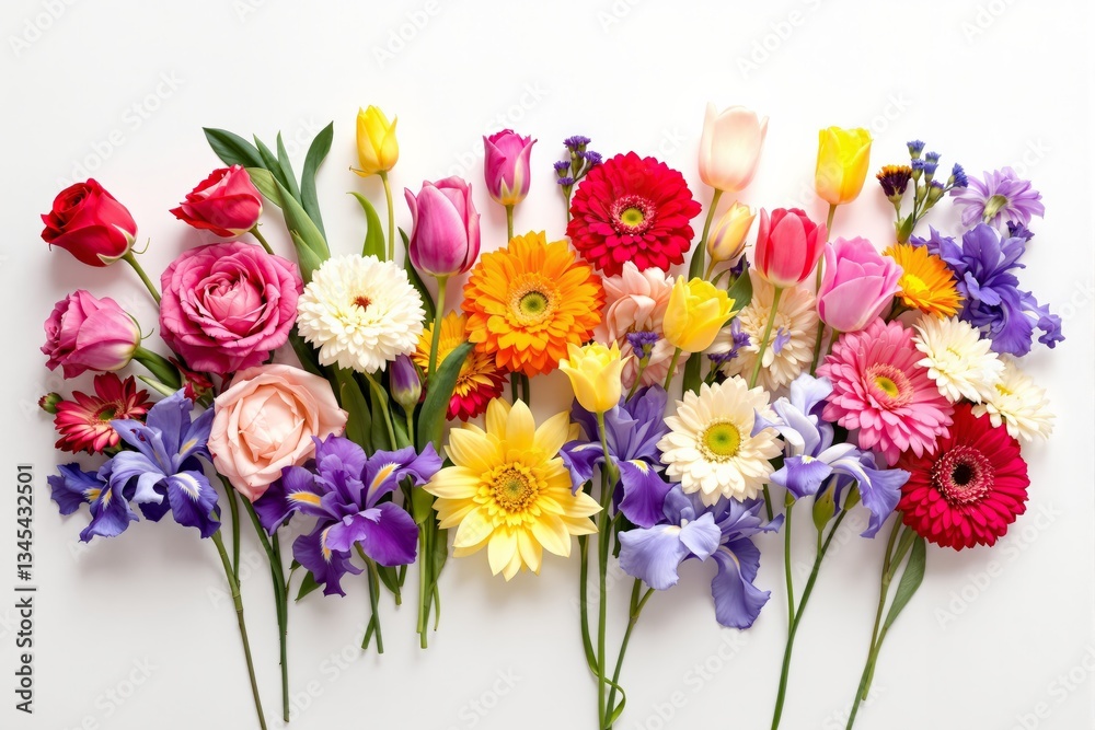 Obraz premium Colorful flowers arrangement on white background.