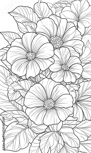 Wallpaper Mural Graceful Botanical Composition of Floral Outlines Featuring Blossoming Flower Arrangement in Elegant Design Torontodigital.ca