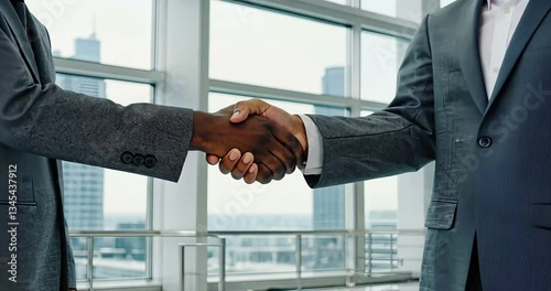 Businessmen handshake in modern office