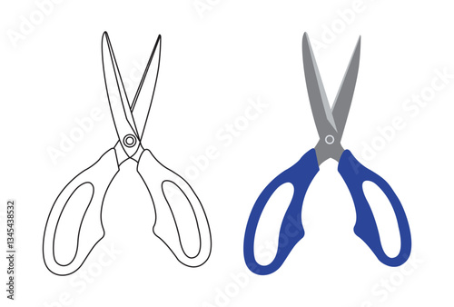 Stationery and barber scissor line art, color vector illustrator.