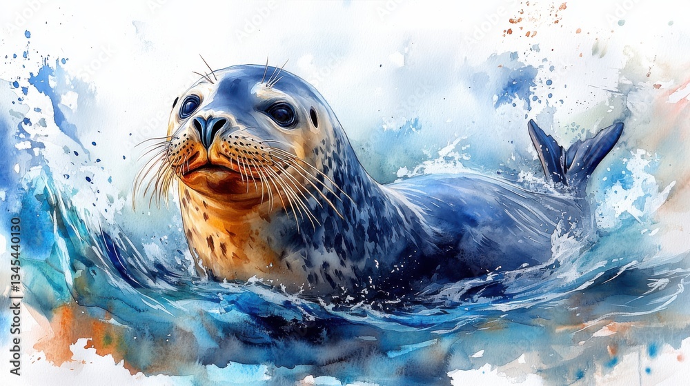 Fototapeta premium basking seals clipart watercolor illustration artistic illustration detailed illustration