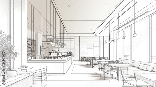 Modern cafe interior blueprint design